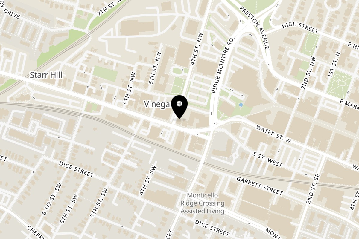 Map showing the location of Tavern & Grocery on 333 W Main St in Charlottesville